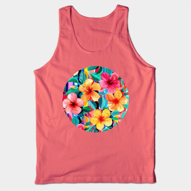 OTT Maximalist Hawaiian Hibiscus Floral with Stripes Tank Top by micklyn